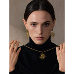 Yhpup novo popular aço inoxidável sol gota colar brincos de argola para mulheres mancha resistente charme conjunto jóias acessórios presente