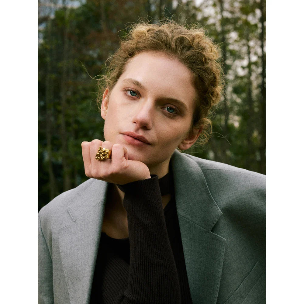 Yhpup anel artesanal de borla de coração de metal de aço inoxidável de alta qualidade 18K banhado a PVD design exclusivo acessórios de joias de moda