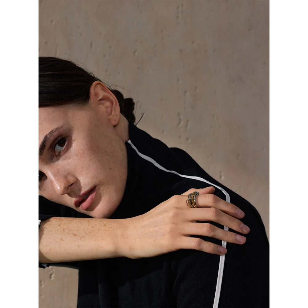 Yhpup 678 # Anel de empilhamento de quatro dedos de metal de aço inoxidável distintivo charme à prova d'água acessórios de joias incomuns da moda