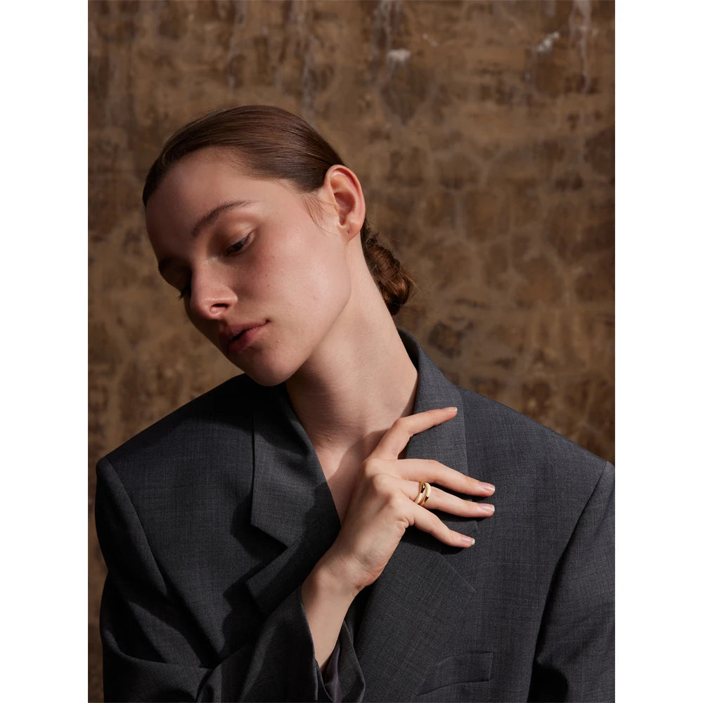 Yhpup anel requintado de aço inoxidável bege esmalte moda 18k ouro platina pvd banhado diariamente joias de dedo bijuterias para mulheres