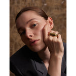 Yhpup 2024 aço inoxidável metal duplo dedo anel geométrico personalidade à prova de ferrugem atraente grande exagerado jóias presente