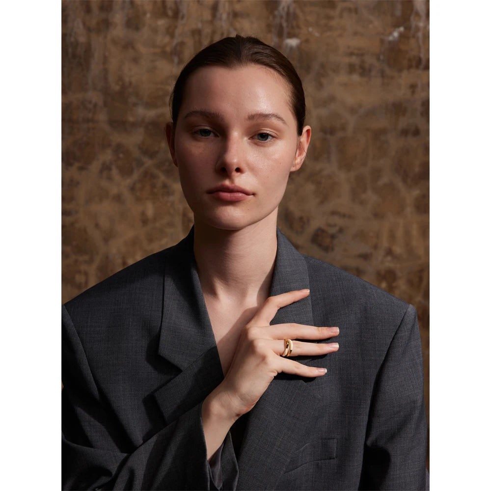 Yhpup anel requintado de aço inoxidável bege esmalte moda 18k ouro platina pvd banhado diariamente joias de dedo bijuterias para mulheres