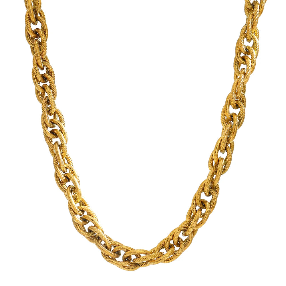 Yhpup corrente de aço inoxidável colar nova textura de metal 18 k banhado moda colar à prova dwaterproof água jóias bijoux femme meninas presente