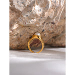 Yhpup imitação de pérolas anel jóias de aço inoxidável dourado geométrico novo anel de dedo para mulheres colheьц® жletiе presente de festa