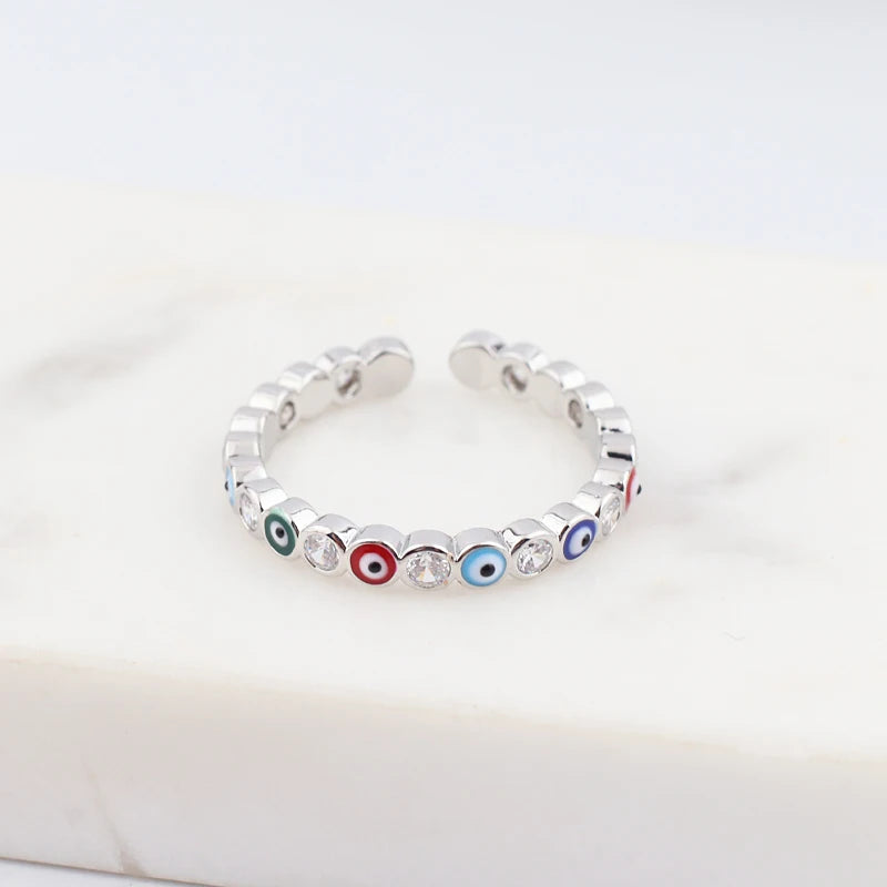 Lucky Eye Azul Turco Evil Eye Anel Aberto Cobre Cor Dourada Anéis de Dedo Ajustáveis para Mulheres Meninas Homens Moda Jóias