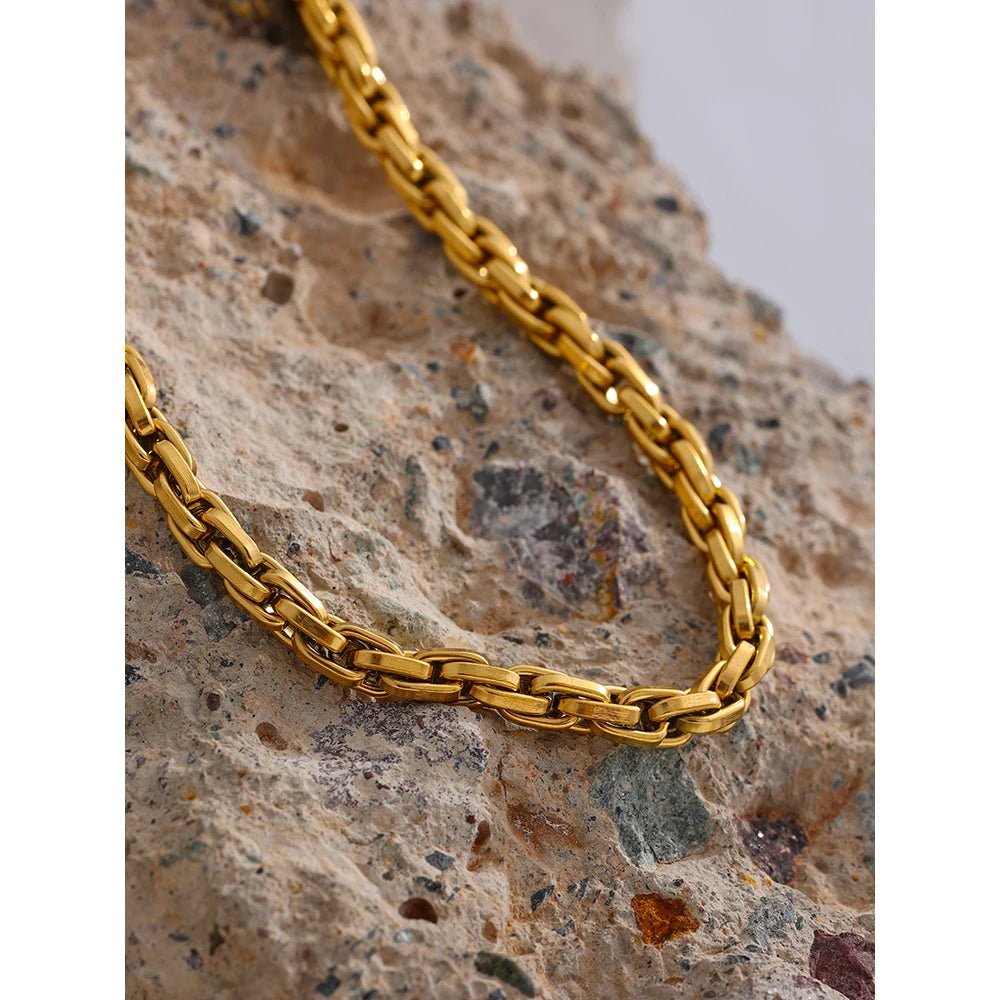 Yhpup corrente de aço inoxidável colar nova textura de metal 18 k banhado moda colar à prova dwaterproof água jóias bijoux femme meninas presente