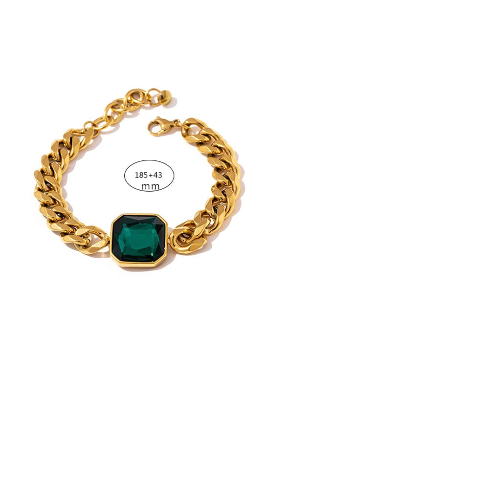 Yhpup verde cristal aço inoxidável ouro pulseiras bangle para mulher hip hop grosso chain18 k chapeado punk moda pulseiras novo