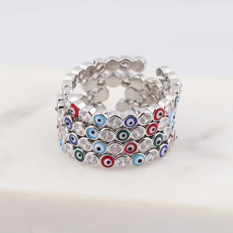 Lucky Eye Azul Turco Evil Eye Anel Aberto Cobre Cor Dourada Anéis de Dedo Ajustáveis para Mulheres Meninas Homens Moda Jóias