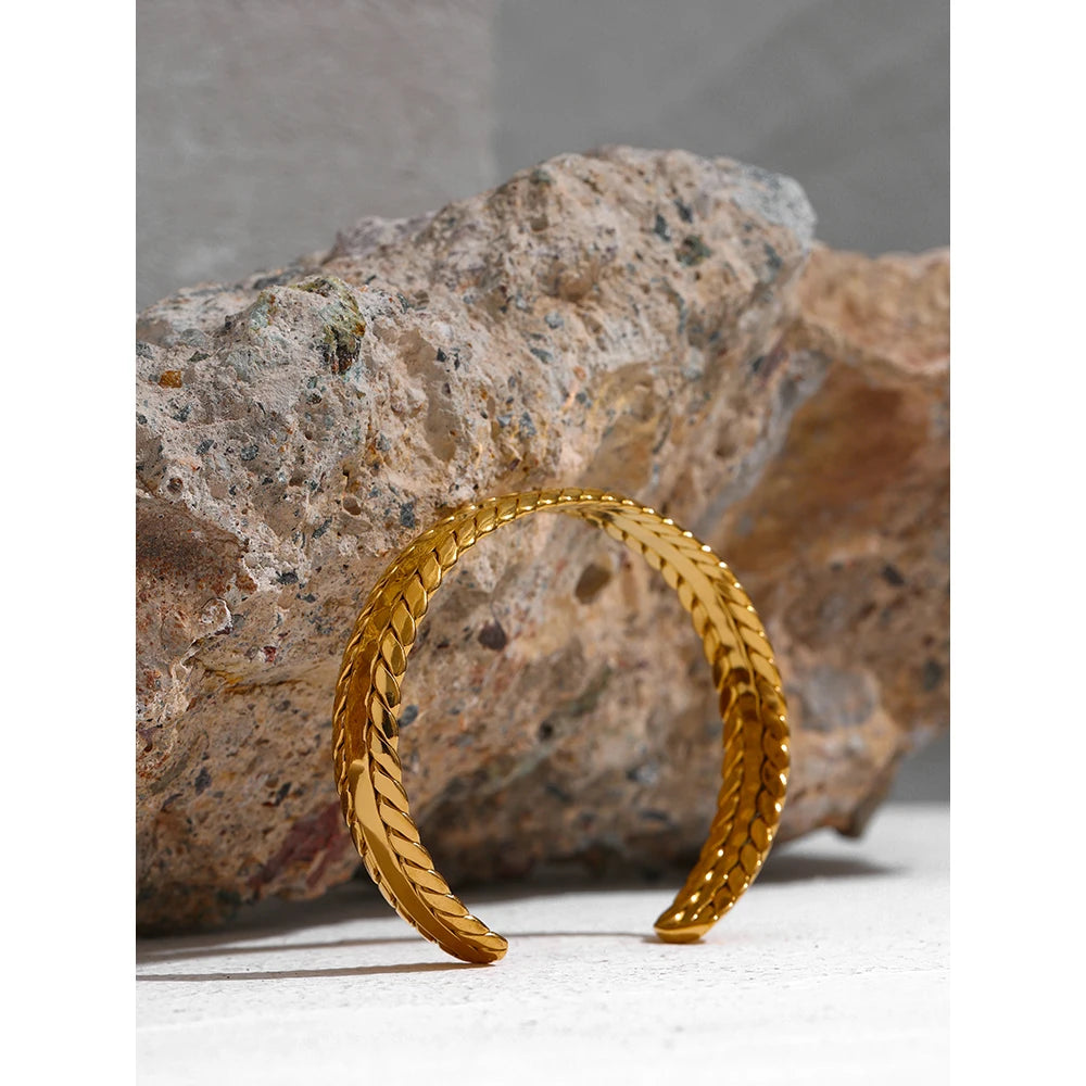 Yhpup pulseira de folhas de aço inoxidável 316l, minimalista, metálico, dourado, 18 k, à prova d'água, joia, presente de festa