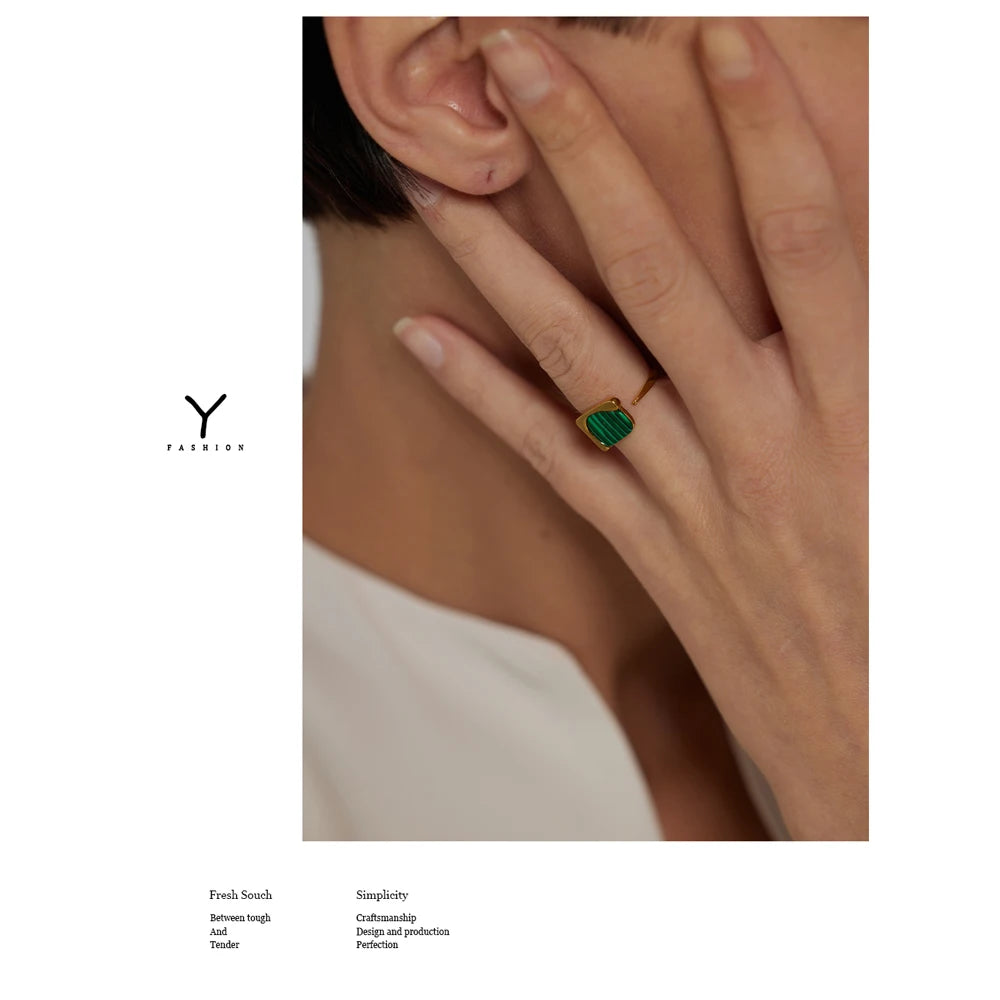 Yhpup novo anel de aço inoxidável feminino jóias vintage pedra natural abertura metal anel de dedo joyería acero inoxidável mujer presente