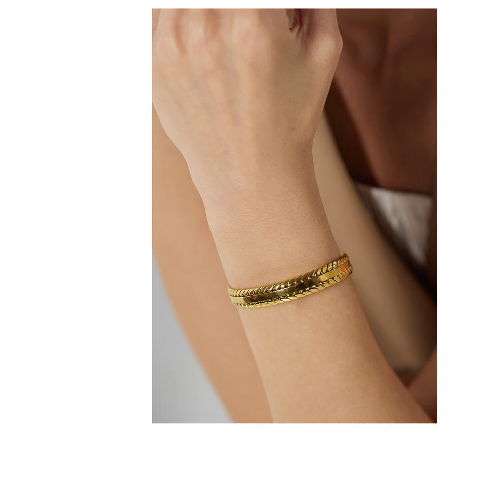 Yhpup pulseira de folhas de aço inoxidável 316l, minimalista, metálico, dourado, 18 k, à prova d'água, joia, presente de festa