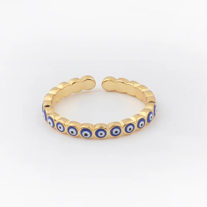 Lucky Eye Azul Turco Evil Eye Anel Aberto Cobre Cor Dourada Anéis de Dedo Ajustáveis para Mulheres Meninas Homens Moda Jóias