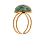 Yhpup temperamento verde pedra natural abertura anéis para mulheres de aço inoxidável punk jóias declaração anel de metal anillos mujer