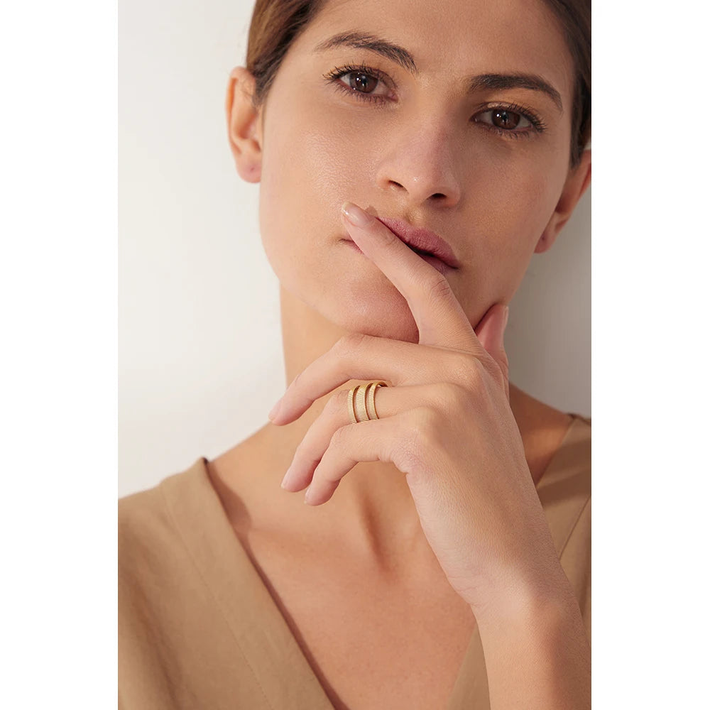 Yhpup Declaração Anel de abertura geométrica de aço inoxidável minimalista cor dourada 18 K banhado a metal noivado para mulheres presente de festa