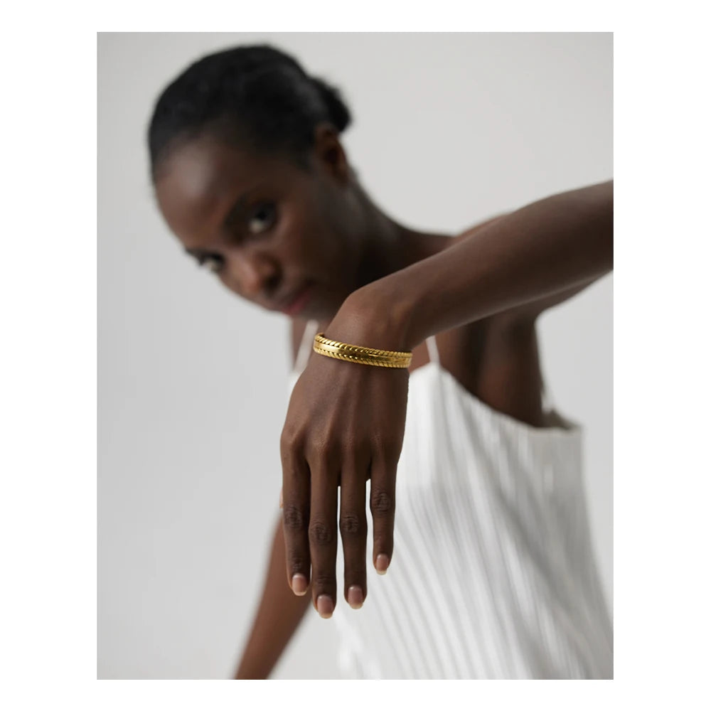 Yhpup pulseira de folhas de aço inoxidável 316l, minimalista, metálico, dourado, 18 k, à prova d'água, joia, presente de festa