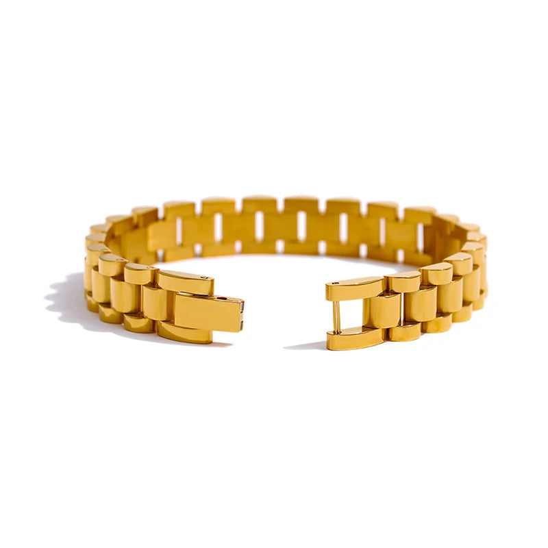 Yhpup pulseira de corrente de aço inoxidável simples 18 k banhado textura de metal pesado joias da moda masculinas bijuterias femininas festa à prova d'água