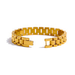 Yhpup pulseira de corrente de aço inoxidável simples 18 k banhado textura de metal pesado joias da moda masculinas bijuterias femininas festa à prova d'água