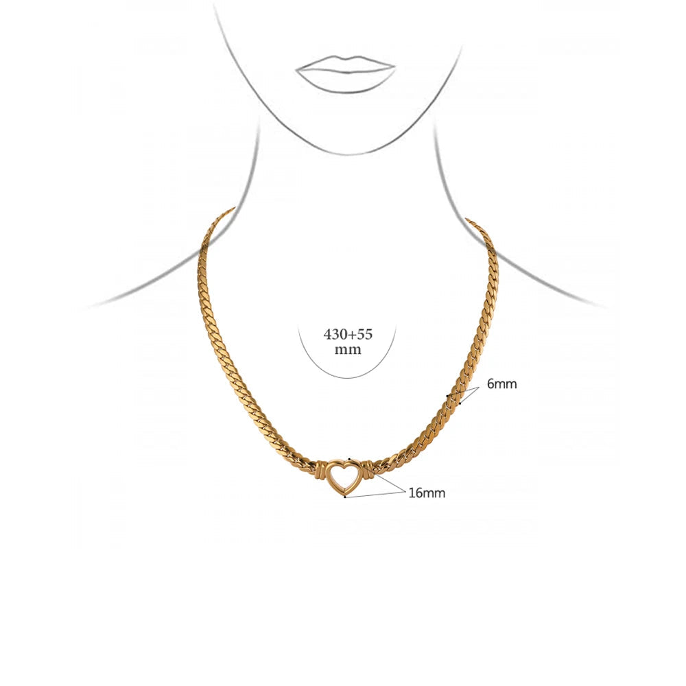 Yhpup coração corrente colar de aço inoxidável para mulheres moda textura de metal colar plano à prova dwaterproof água presente namorada