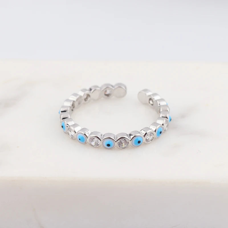 Lucky Eye Azul Turco Evil Eye Anel Aberto Cobre Cor Dourada Anéis de Dedo Ajustáveis para Mulheres Meninas Homens Moda Jóias