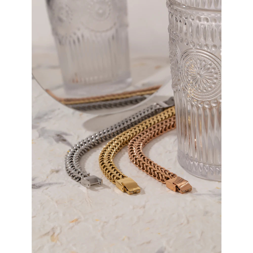 Yhpup unissex jóias de aço inoxidável cubana link corrente pulseira homem mulher 18k banhado a ouro heavy metal à prova dwaterproof água