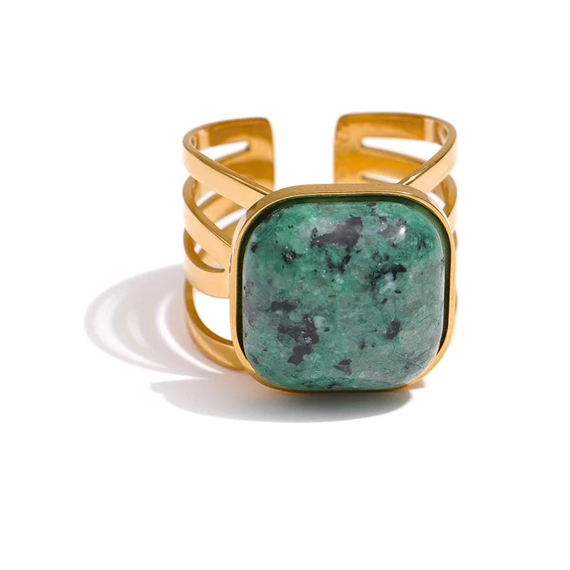 Yhpup anel turquesa africano verde, joias de aço inoxidável para mulheres, pingente de metal, abertura de dedo, colarьц® жletiе, presente novo