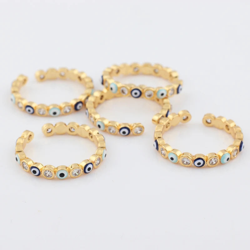 Lucky Eye Azul Turco Evil Eye Anel Aberto Cobre Cor Dourada Anéis de Dedo Ajustáveis para Mulheres Meninas Homens Moda Jóias