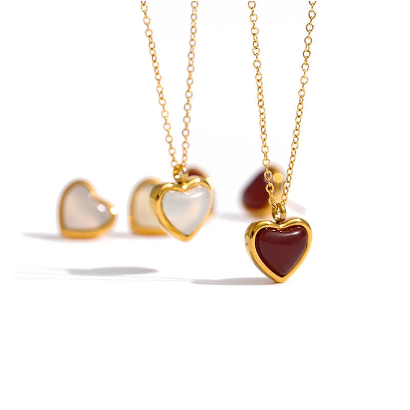 Yhpup Coração Pingente Colar de Aço Inoxidável Cadeia de Jóias Temperamento брелок Ágata Pedra Natural Colar Colar de Mulheres Presente