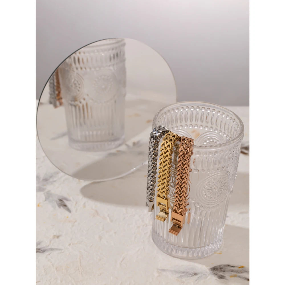 Yhpup unissex jóias de aço inoxidável cubana link corrente pulseira homem mulher 18k banhado a ouro heavy metal à prova dwaterproof água