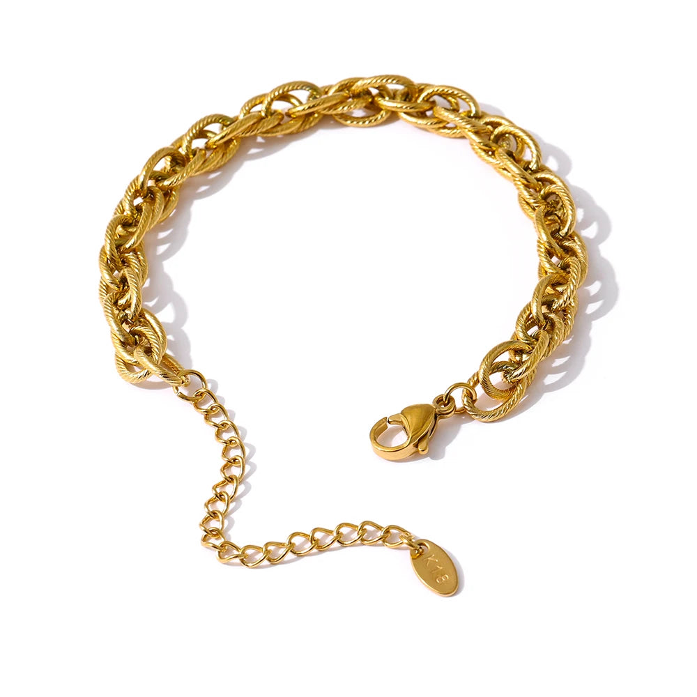 Yhpup corrente de aço inoxidável colar nova textura de metal 18 k banhado moda colar à prova dwaterproof água jóias bijoux femme meninas presente
