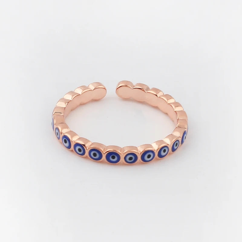 Lucky Eye Azul Turco Evil Eye Anel Aberto Cobre Cor Dourada Anéis de Dedo Ajustáveis para Mulheres Meninas Homens Moda Jóias