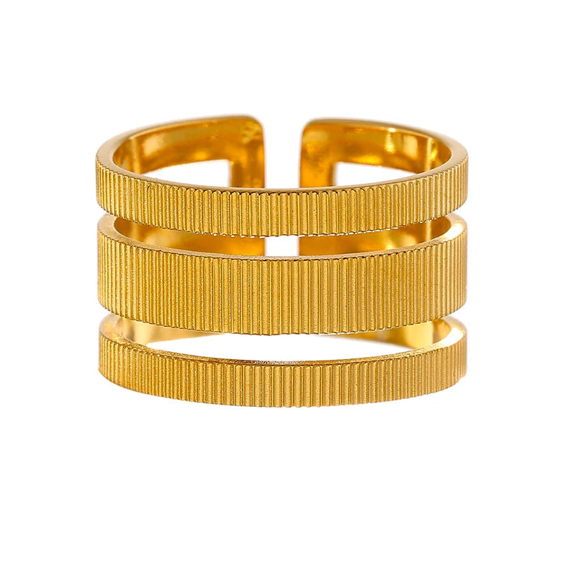 Yhpup Declaração Anel de abertura geométrica de aço inoxidável minimalista cor dourada 18 K banhado a metal noivado para mulheres presente de festa