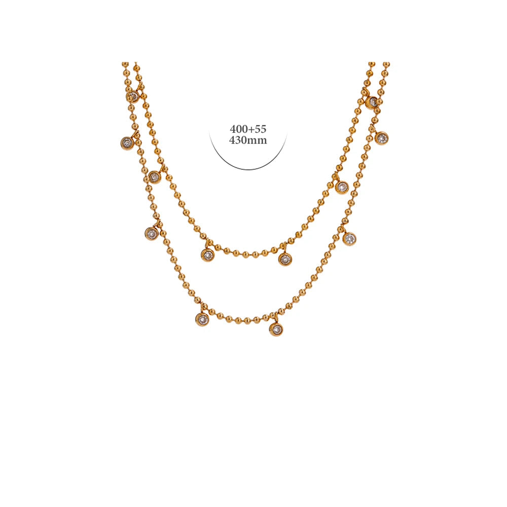 Yhpup zircônia cúbica grânulo chique dupla camada jóias colar de aço inoxidável novo colar feminino бижутерия presente festa