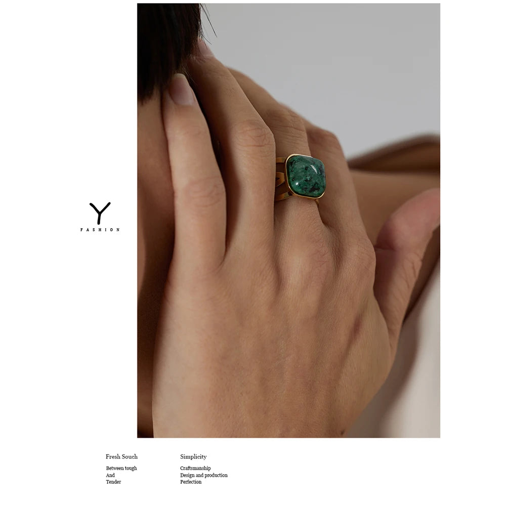 Yhpup anel turquesa africano verde, joias de aço inoxidável para mulheres, pingente de metal, abertura de dedo, colarьц® жletiе, presente novo