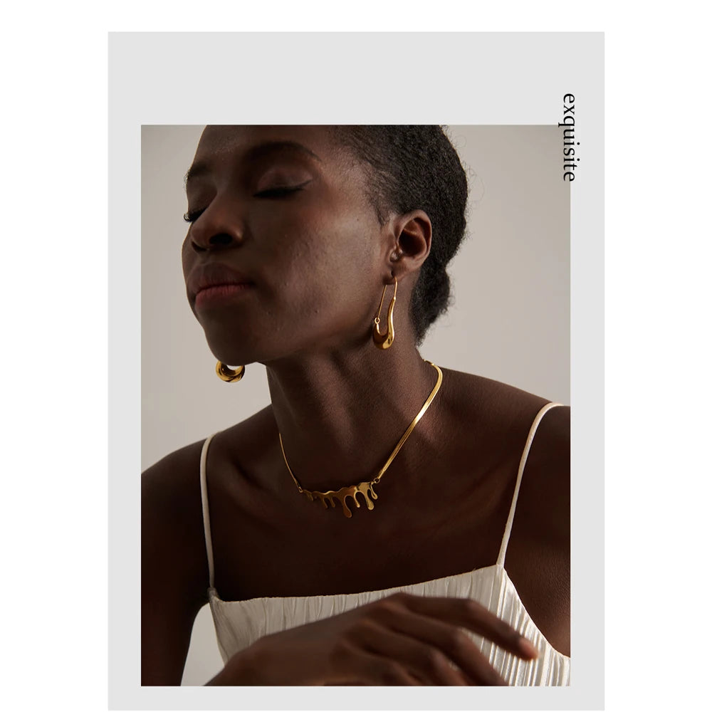 Yhpup Brincos de argola geométricos de aço inoxidável 316L, brincos minimalistas banhados a 18 K, joias à prova d'água para presente feminino