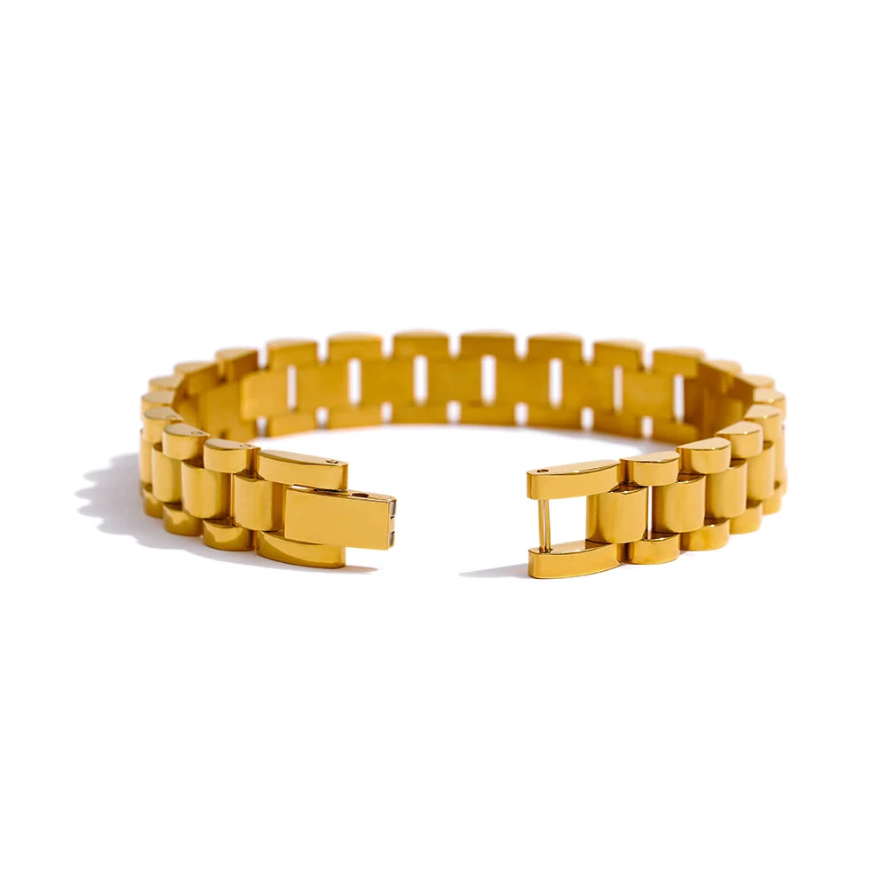 Yhpup pulseira de corrente de aço inoxidável simples 18 k banhado textura de metal pesado joias da moda masculinas bijuterias femininas festa à prova d'água