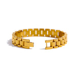Yhpup pulseira de corrente de aço inoxidável simples 18 k banhado textura de metal pesado joias da moda masculinas bijuterias femininas festa à prova d'água