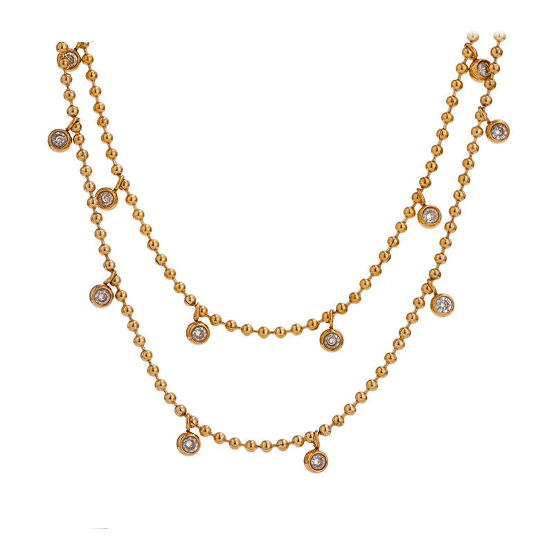 Yhpup zircônia cúbica grânulo chique dupla camada jóias colar de aço inoxidável novo colar feminino бижутерия presente festa