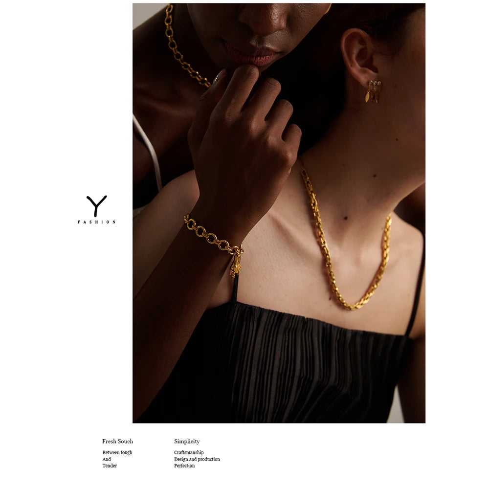 Yhpup corrente de aço inoxidável colar nova textura de metal 18 k banhado moda colar à prova dwaterproof água jóias bijoux femme meninas presente