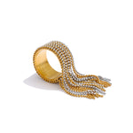 Yhpup declaração corrente de aço inoxidável borla anel de dedo ajustável 18k pvd banhado charme de alta qualidade elegante jóias douradas