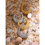 Yhpup 316l aço inoxidável coração geométrico hoop brincos 18k pvd banhado metal textura charme jóias orecchini da donna presente