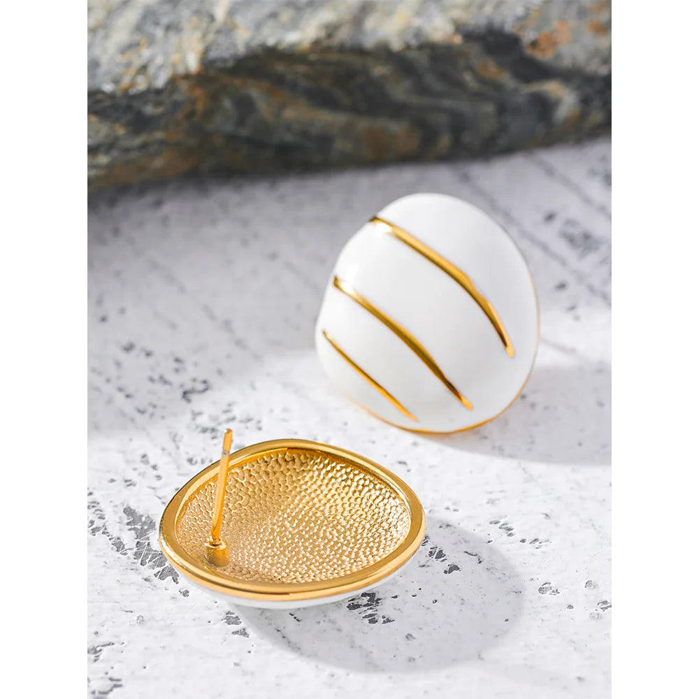 Yhpup cor branca esmalte aço inoxidável frança vintage brincos para mulher 18k pvd banhado à moda jóias nova bijoux femme