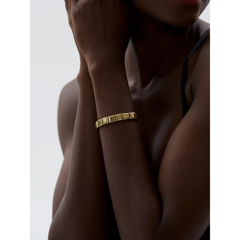 Yhpup 316 aço inoxidável quadrado metal elástico pulseira na moda textura de declaração à prova dwaterproof água pulso jóias presente gala