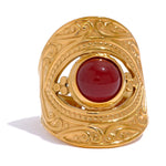 Yhpup vintage vermelho azul pedra natural anel aberto de aço inoxidável joias da moda para mulheres