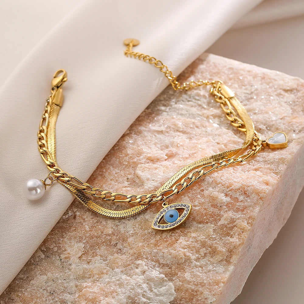 Pulseira Dupla Olho Grego - Lafemininy