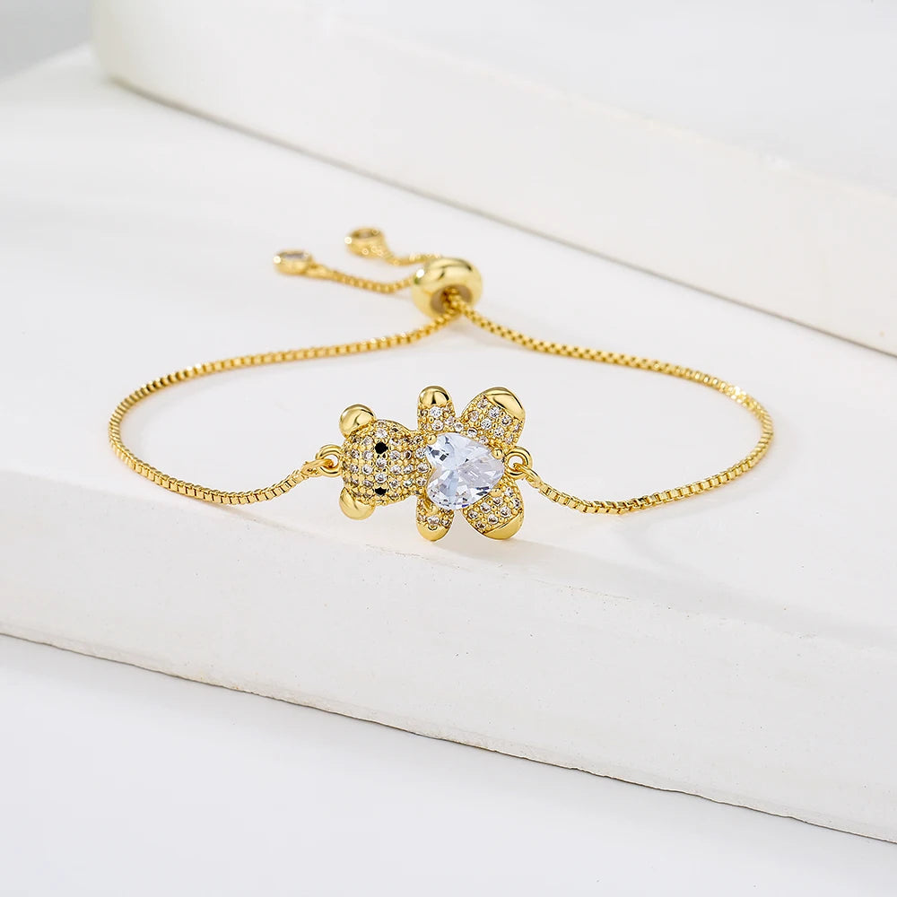 Pulseria com Ursinho Cravejado com Zircônia - Lafemininy