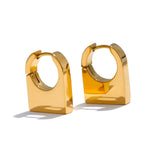 Yhpup brincos de argola geométricos retangulares de aço inoxidável, metal brilhante de alta qualidade, cor dourada 18k, textura banhada a pvd, joia, presente