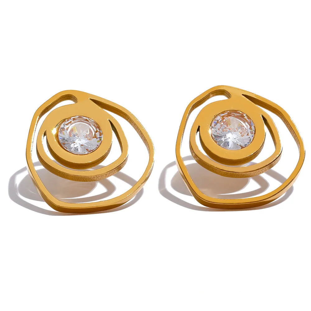 Yhpup novo aço inoxidável geométrico redondo irregular brincos moda zircônia cúbica metal temperamento jóias para mulher