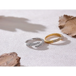 Yhpup moda bling zircônia cúbica anel de dedo fino ajustável aço inoxidável luxo alta qualidade jóias 18k ouro pvd banhado