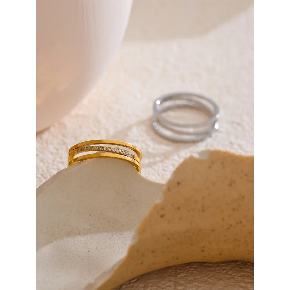 Yhpup 6789 # Anel de zircônia cúbica de aço inoxidável requintado ouro prata cor resistente a manchas metal na moda joias diárias