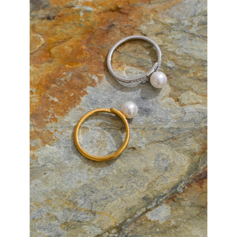 Anel fino de zircônia-yhpup para mulheres, imitação de pérolas, aço inoxidável, joias de dedo, estilo coreano, alta qualidade, moda